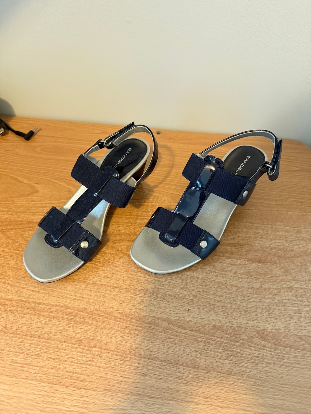 Bandolino Navy T-Strap Slingback Sandals with Bow Straps